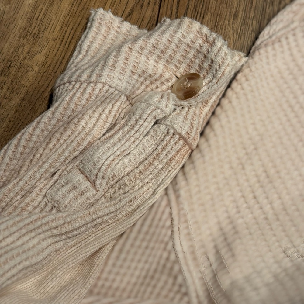 Free People One Scout Jacket Shacket Waffle Thermal Knit Slouchy Nude Sand - Picture 12 of 16
